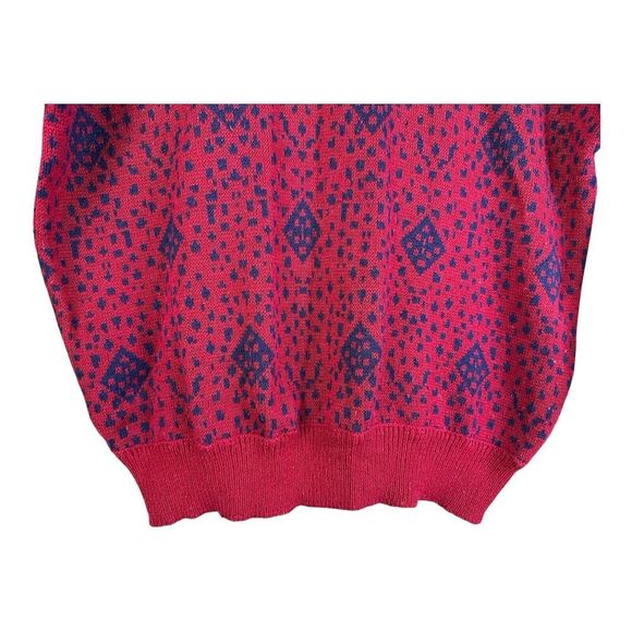 Vintage Wrangler Retro Sweater Mens L Red Geometric Crew Knit USA Made Pullover - Picture 3 of 14